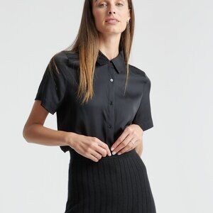 Quince Washable Stretch Silk Short Sleeve Blouse